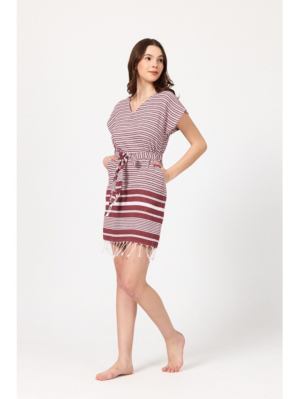 Bordo Katya Plaj elbisesi Tunik pareo %100 Pamuk-3