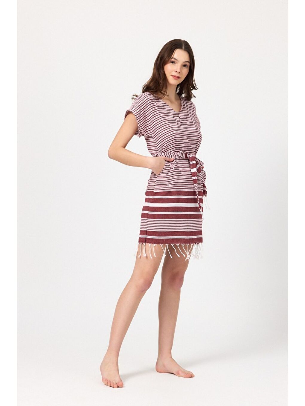 Bordo Katya Plaj elbisesi Tunik pareo %100 Pamuk-4