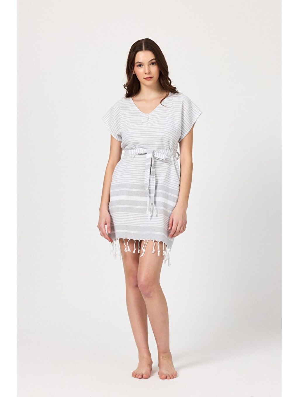 Gri Katya Plaj elbisesi Tunik pareo %100 Pamuk-7