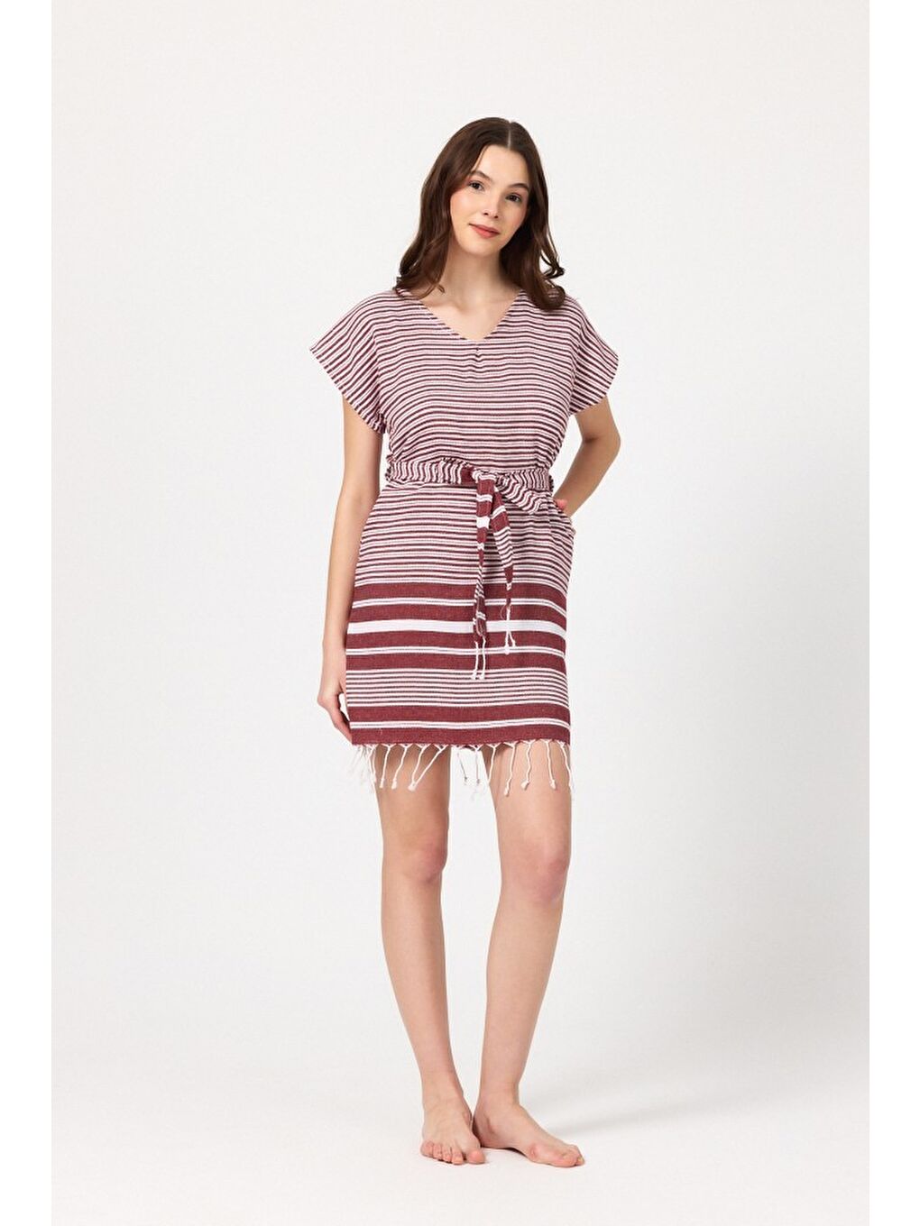 Bordo Katya Plaj elbisesi Tunik pareo %100 Pamuk-5