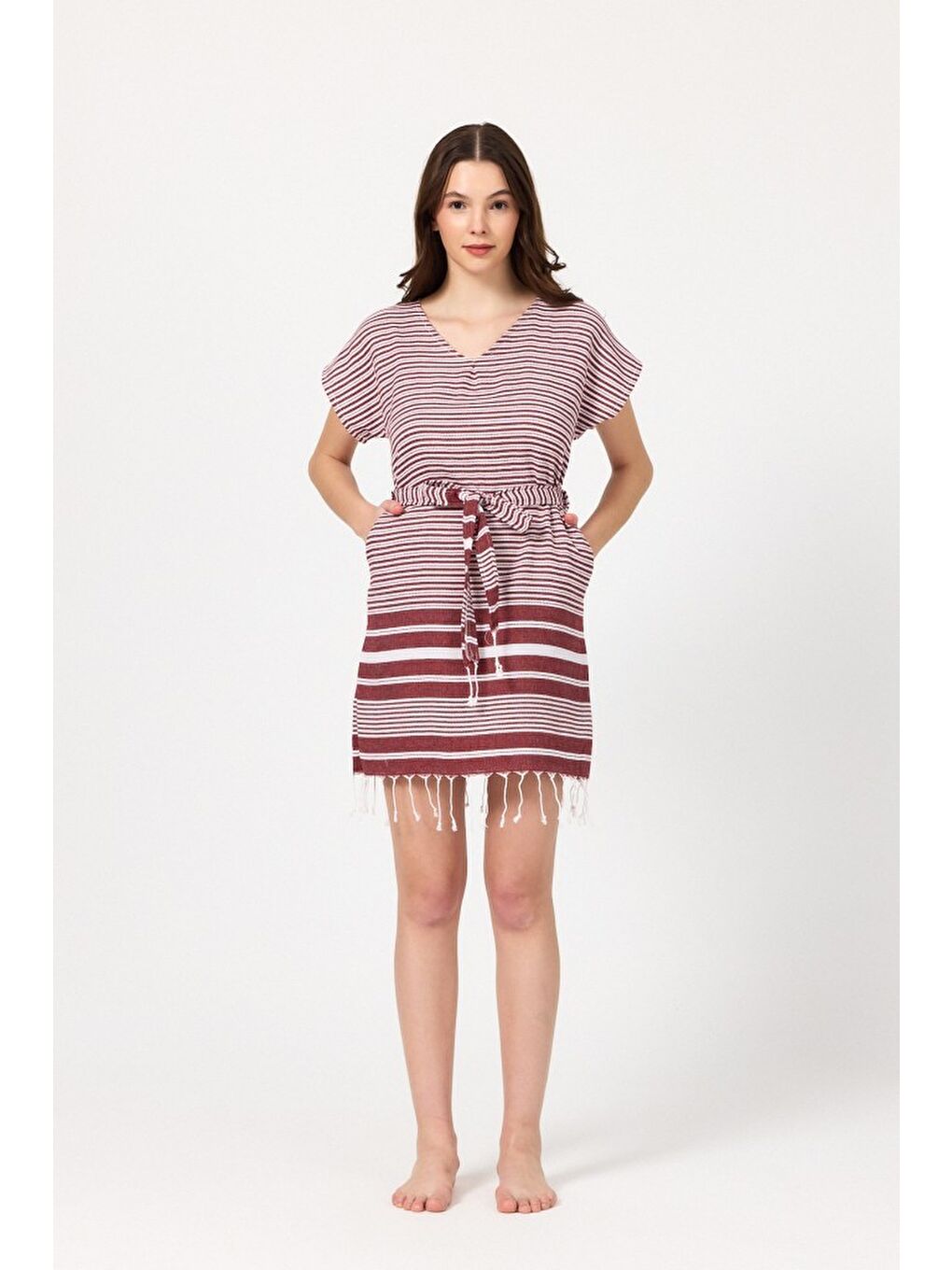 Bordo Katya Plaj elbisesi Tunik pareo %100 Pamuk-6