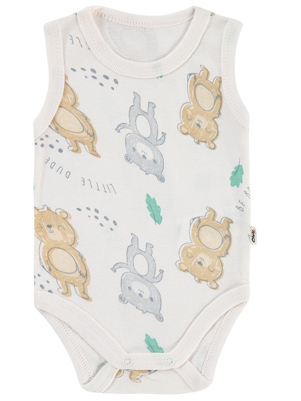 Baby Ayıcık Baskılı 0-3 Yaş Çıtçıtlı Badi - Ekru 6-9 Ay