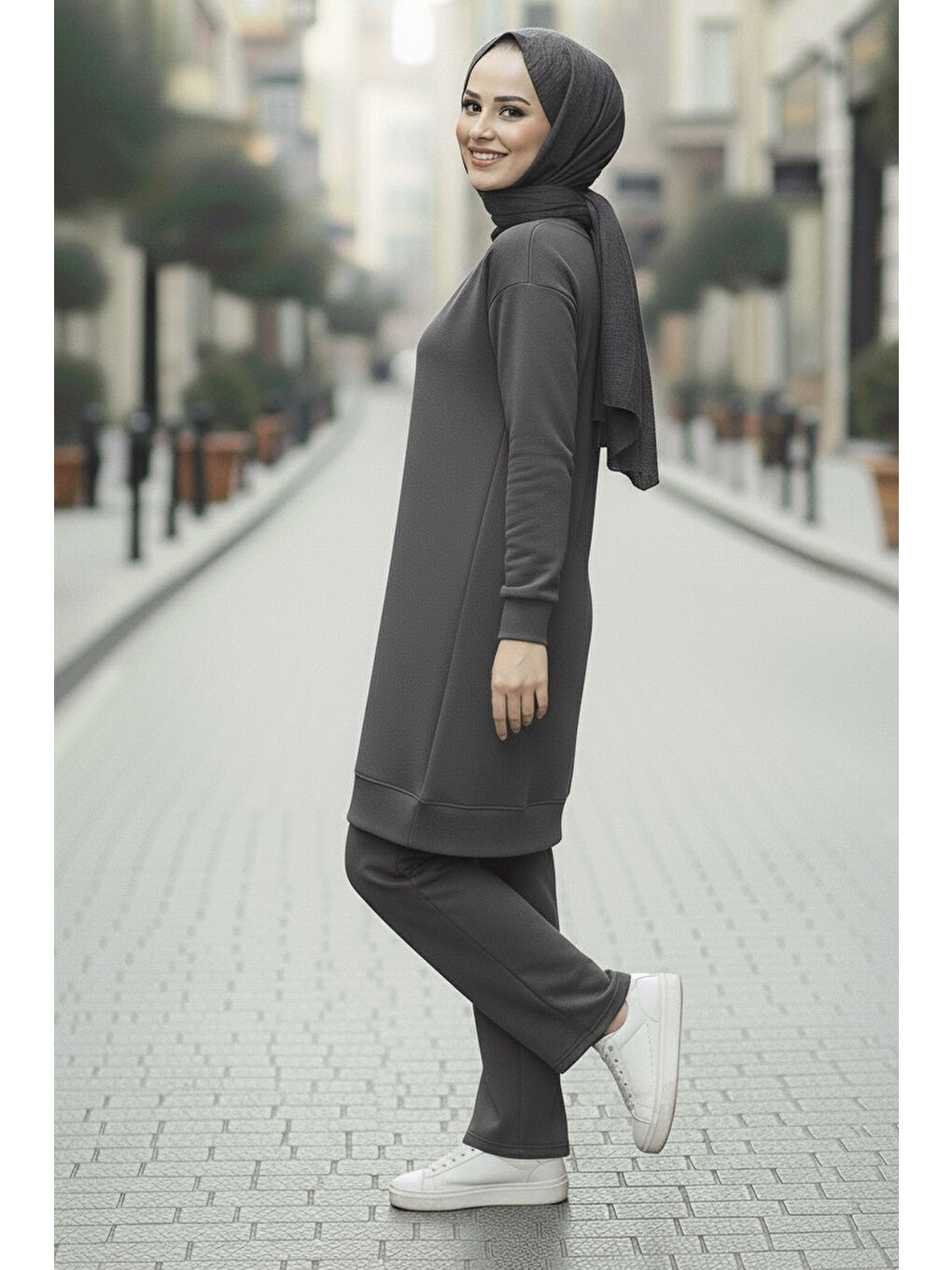 Tunik Pantolon Modal İkİli Takım Gri - 28004-GRI