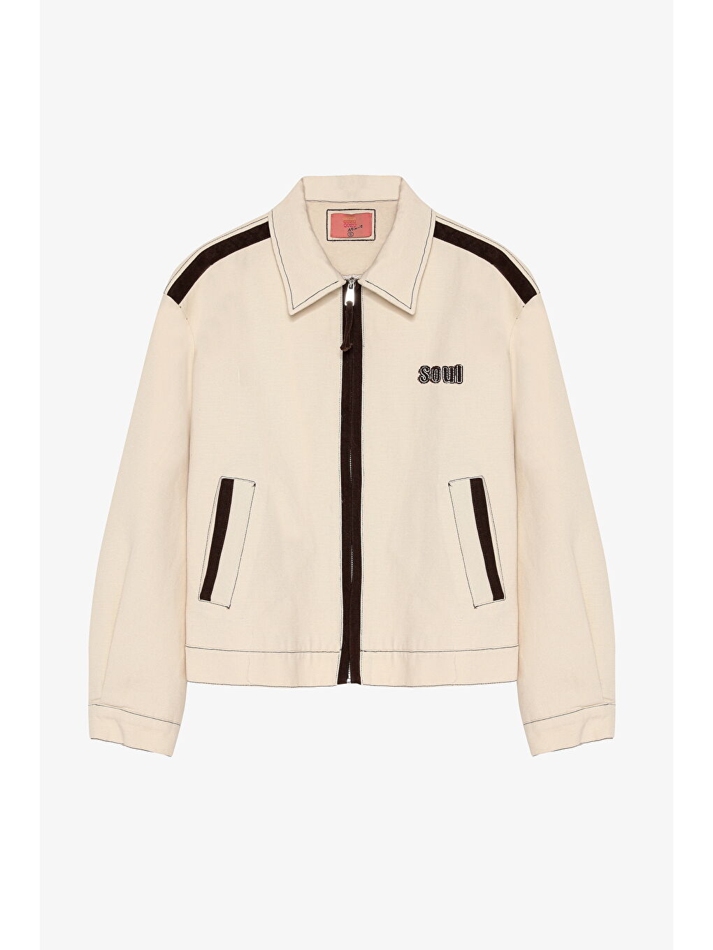 Nakış ve Biye Detaylı Fermuarlı Ceket Bej