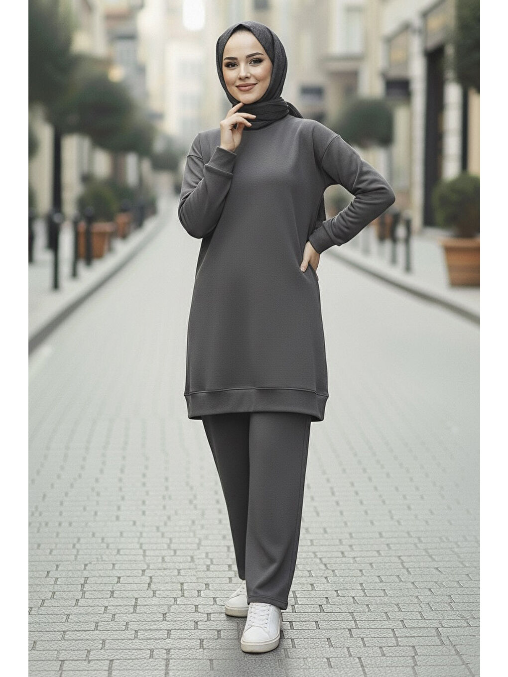 Tunik Pantolon Modal İkİli Takım Gri - 28004-GRI-1