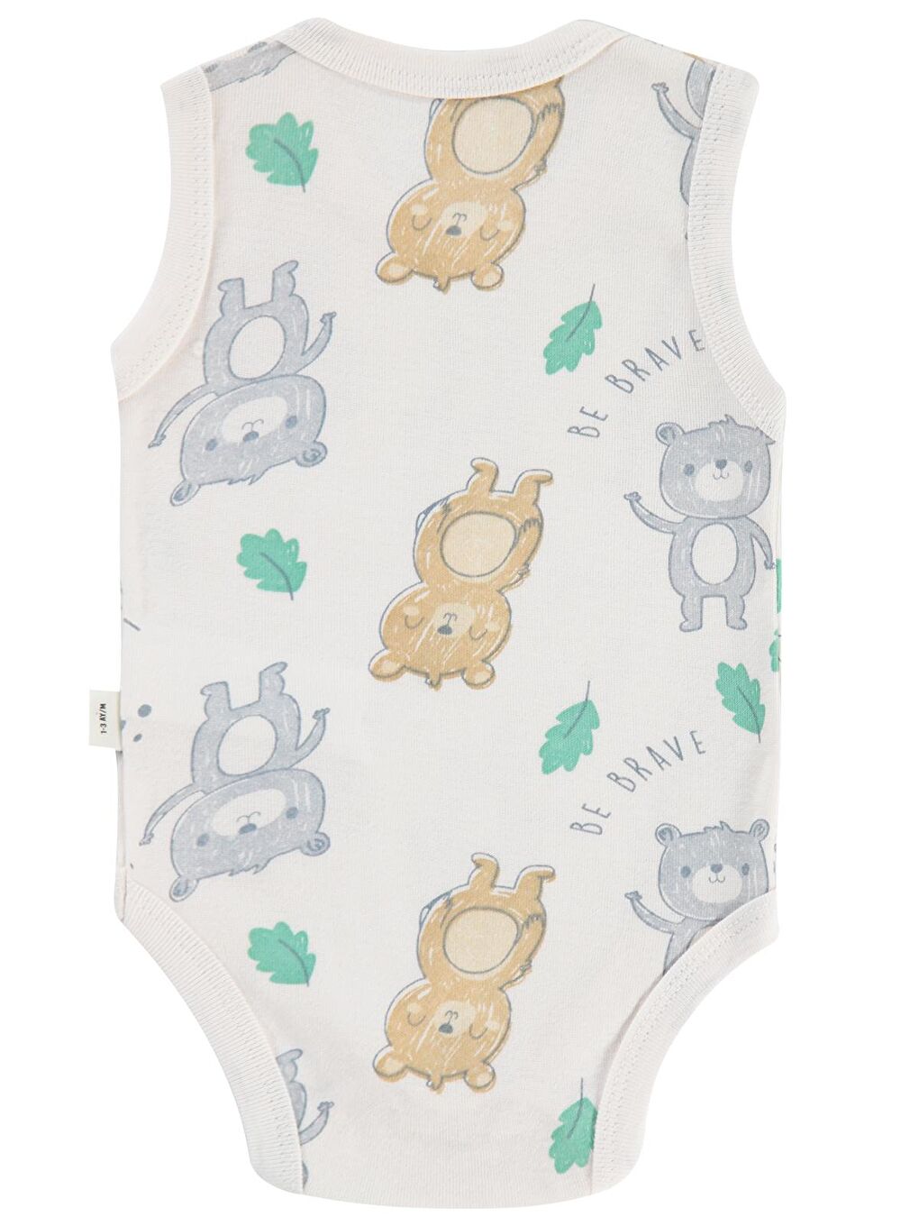 Baby Ayıcık Baskılı 0-3 Yaş Çıtçıtlı Badi - Ekru 6-9 Ay-1