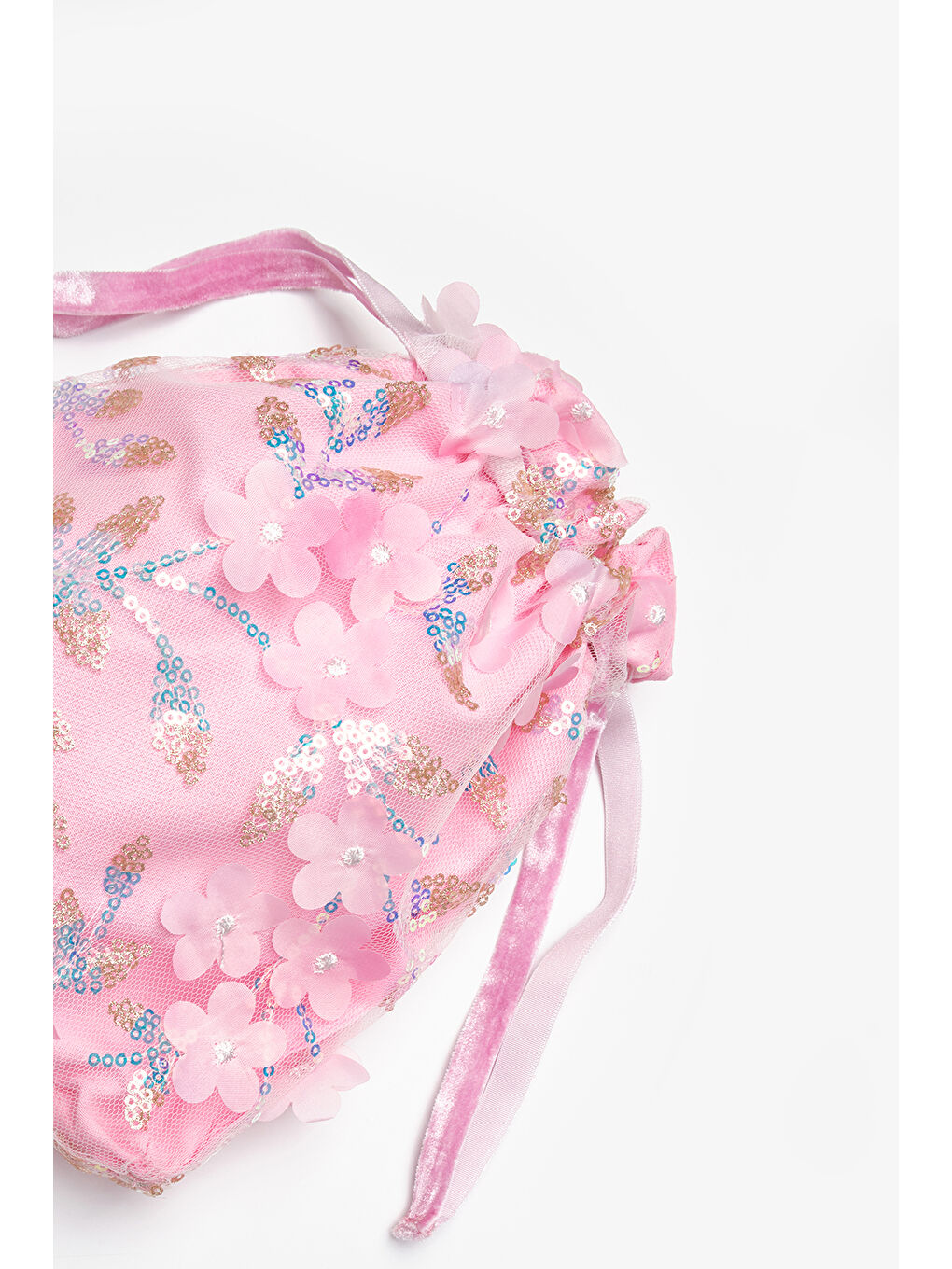 Pembe  Çiçek ve Pul Detaylı Kız Çocuk Çanta-1