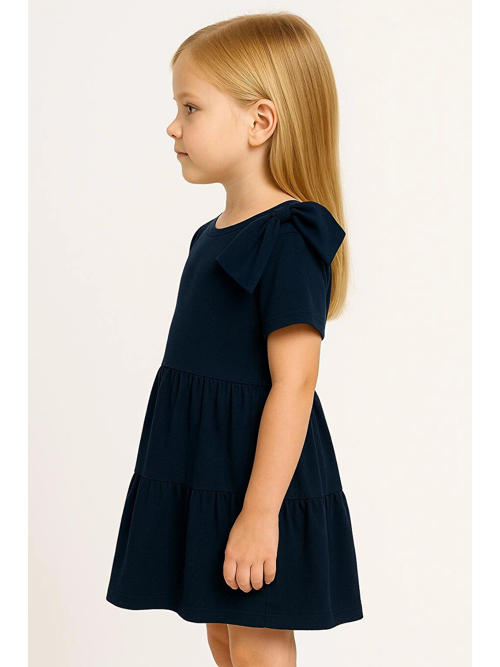 Lacivert Fiyonklu Kız Çocuk Elbise 50776-1