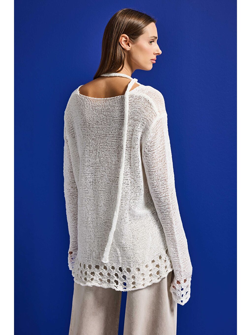 Kadın Beyaz w5 Oversize Özel Kumaş Tasarım Bol Kesim Triko-5