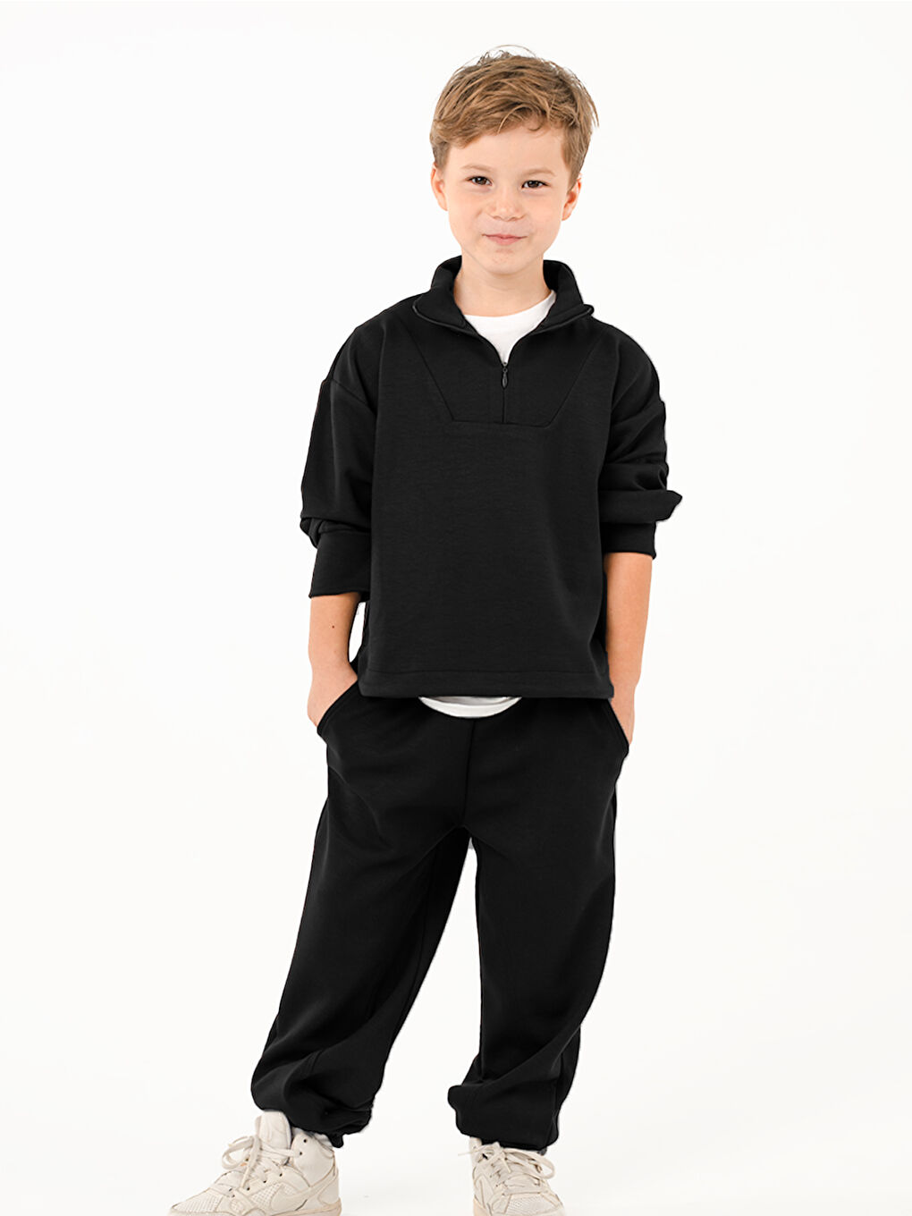 Erkek Çocuk Zipper Siyah Yumuşak Modal Eşofman Takım