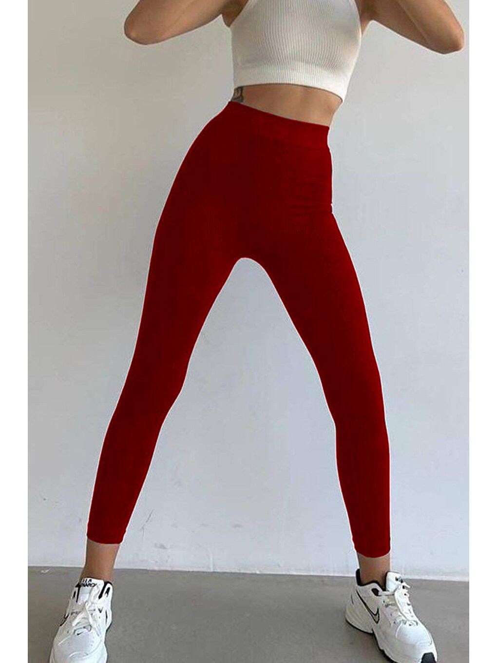 Bordo Yüksek Bel Kadın Fitilli Tayt Mg1625-1