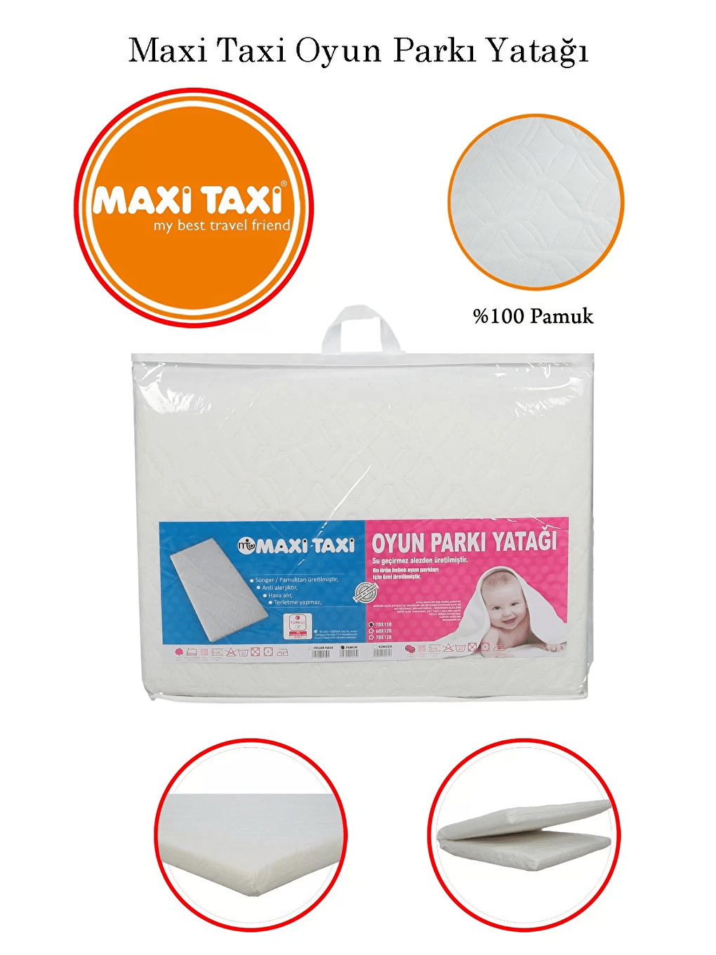 Maxi Taxi Renksiz Pamuk Oyun Parkı Yatağı 60x120