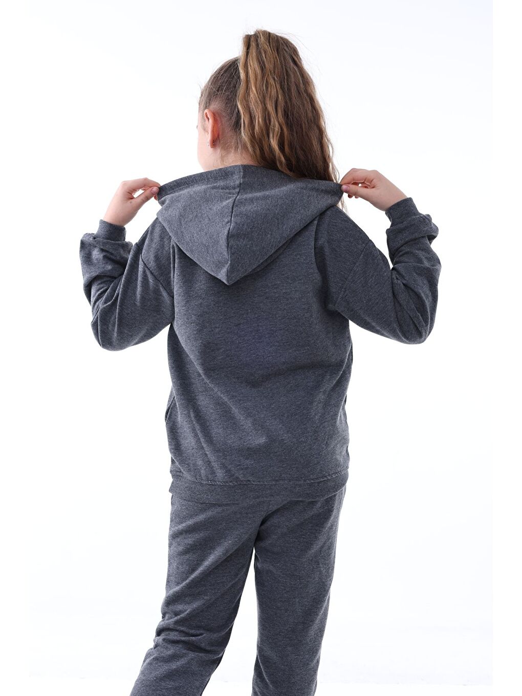 Gri Basic Kapüşonlu 2 İplik Şardonlu Kanguru Cepli Çocuk Eşofman Takımı 3-10 Yaş Haki-1