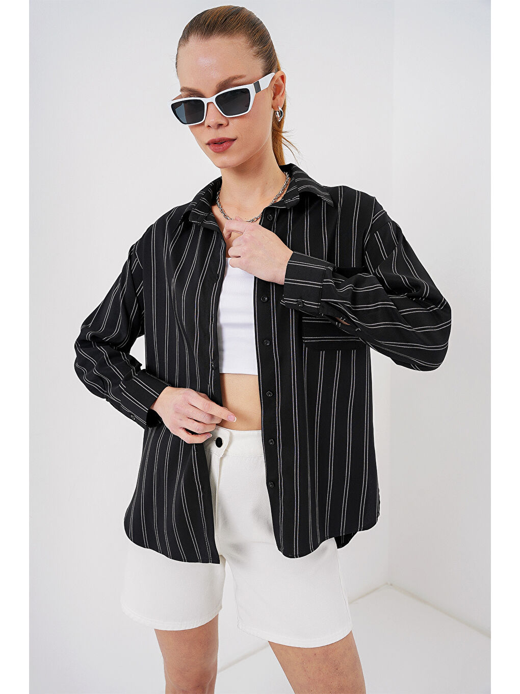 20143 Cepli Oversize Gömlek - Siyah