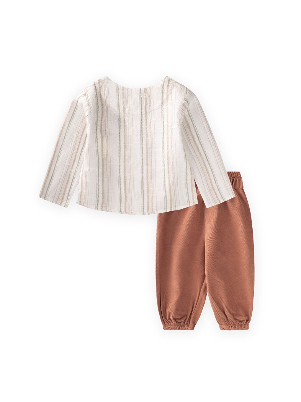 Kadife Pantolonlu Gömlek Takım 0-4 Yaş Ekru-1