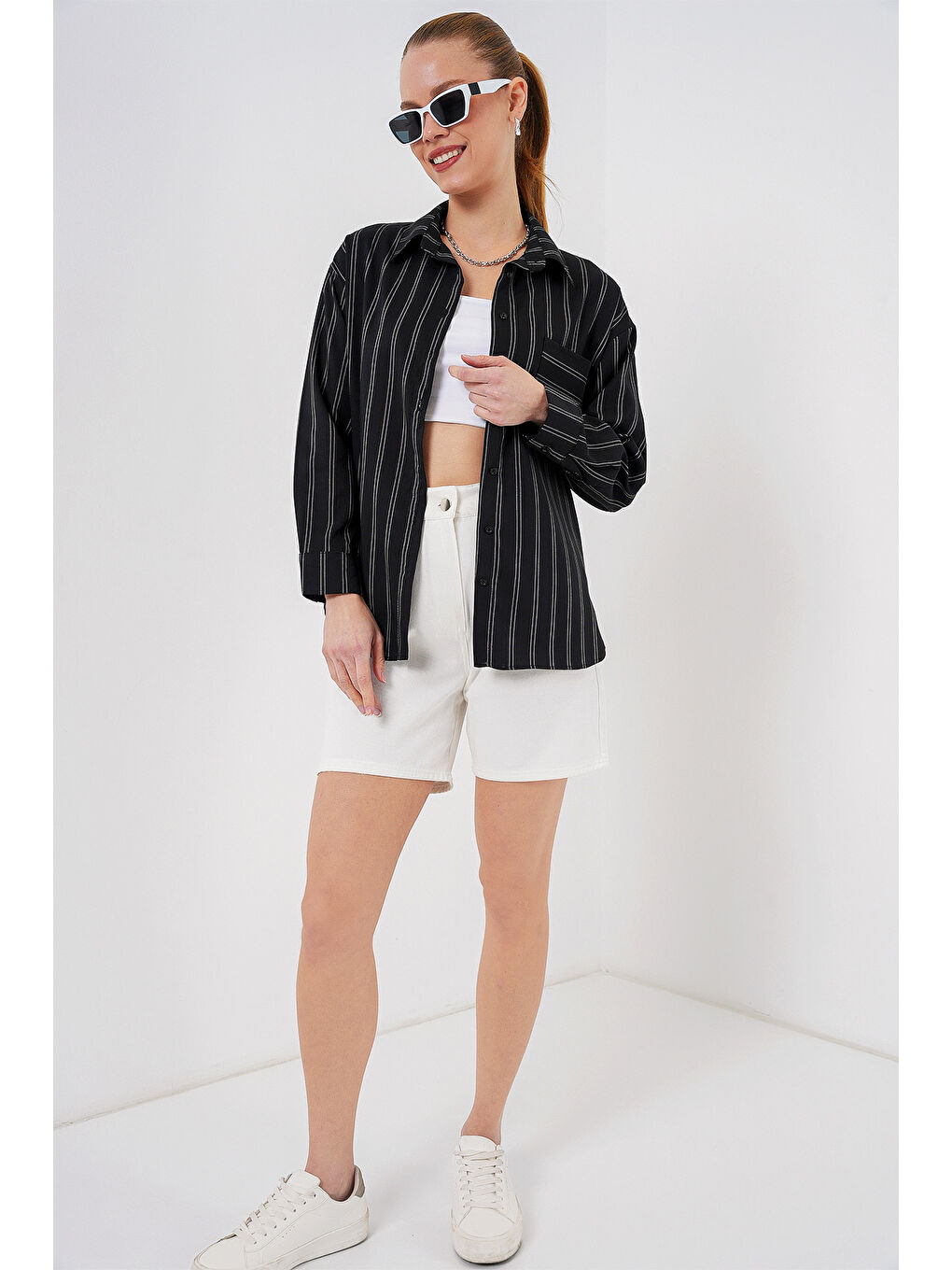 20143 Cepli Oversize Gömlek - Siyah-1