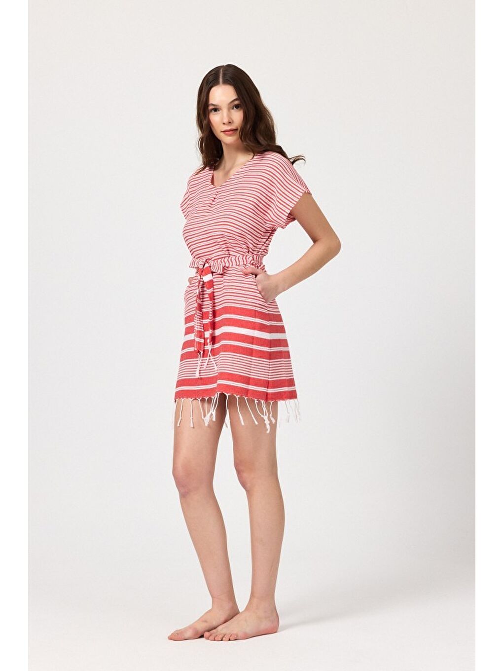 Kırmızı Katya Plaj elbisesi Tunik pareo %100 Pamuk