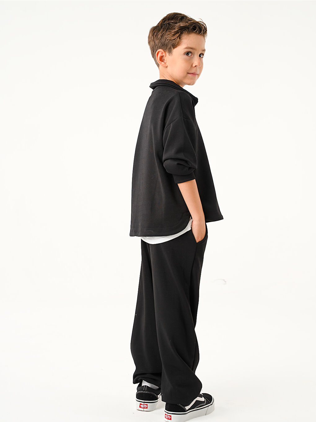 Erkek Çocuk Zipper Siyah Yumuşak Modal Eşofman Takım-1