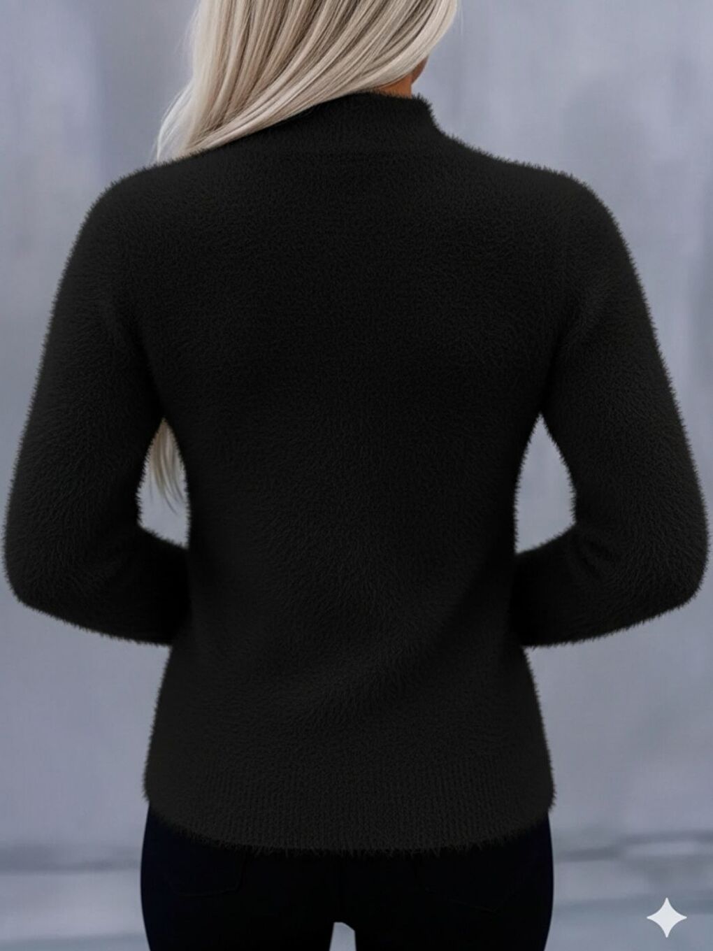 Siyah Geniş Kalıp Bisiklet Yaka Sakallı Triko Kalın Premium Kazak-1