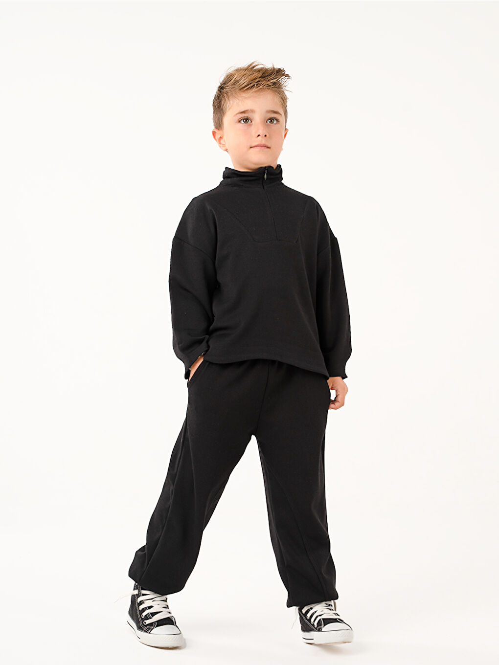 Erkek Çocuk Zipper Siyah Yumuşak Modal Eşofman Takım-2