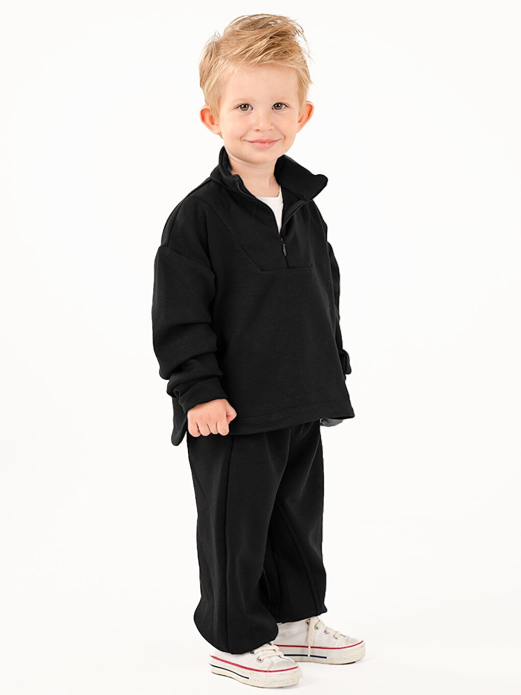 Erkek Çocuk Zipper Siyah Yumuşak Modal Eşofman Takım-3