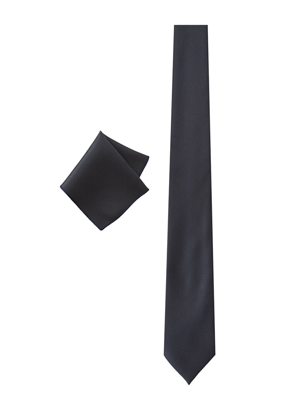 Erkek Lacivert Standart Fit Düz Lacivert Kravat-Mendil Aksesuar Set