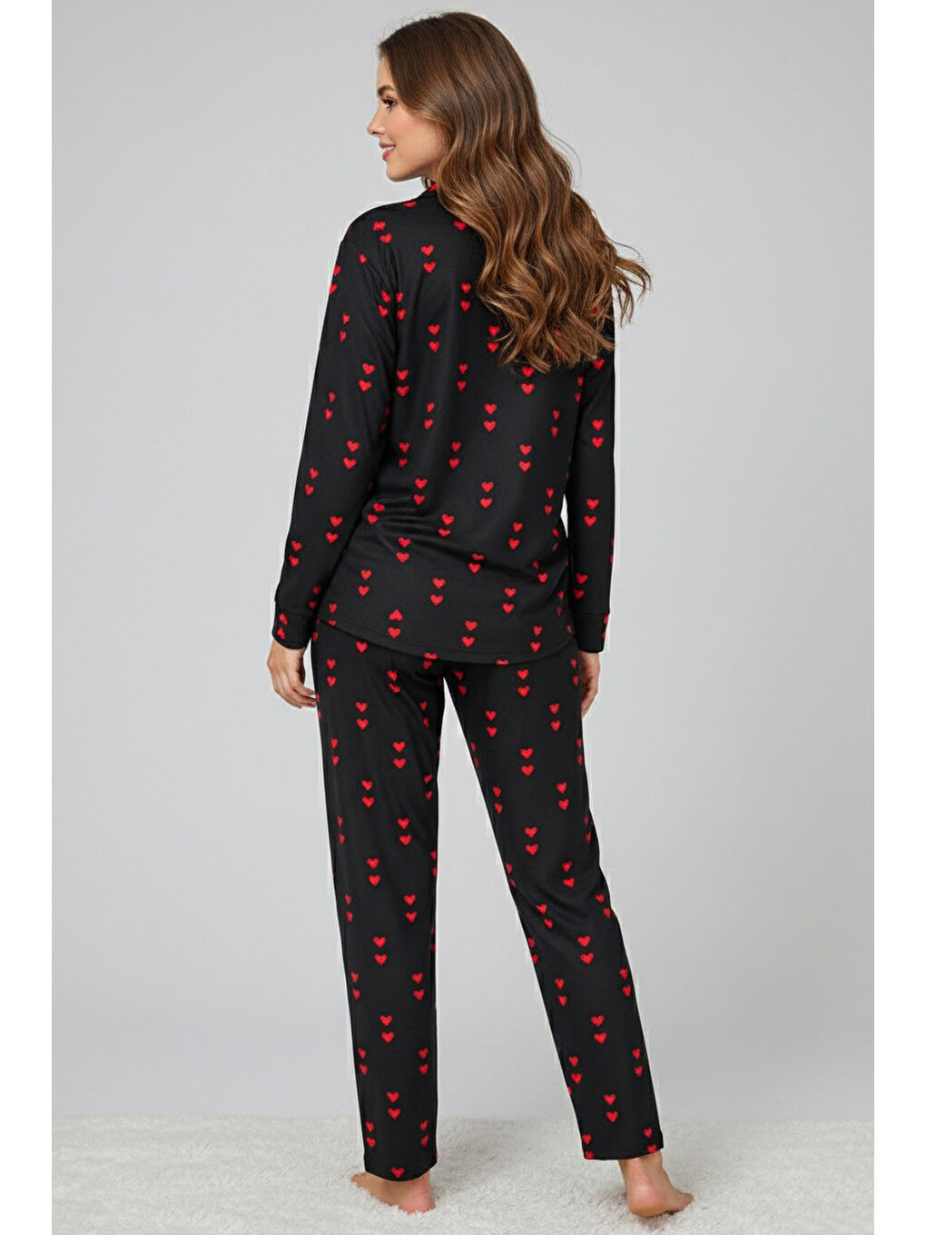 Kalp Baskılı Pijama Takımı Siyah - 28022-SIYAH-1