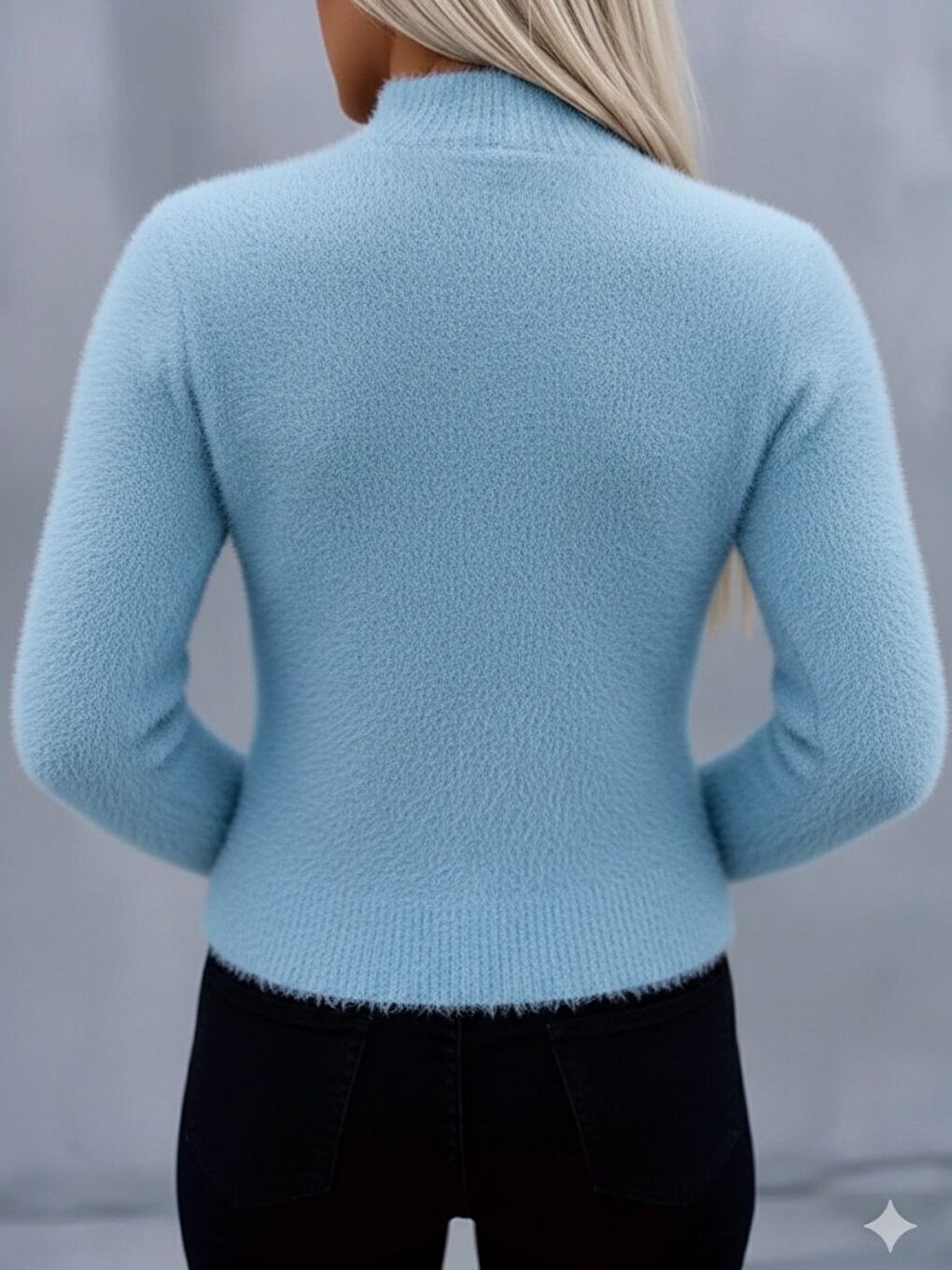 Bebe Mavisi Geniş Kalıp Bisiklet Yaka Sakallı Triko Kalın Premium Kazak-1