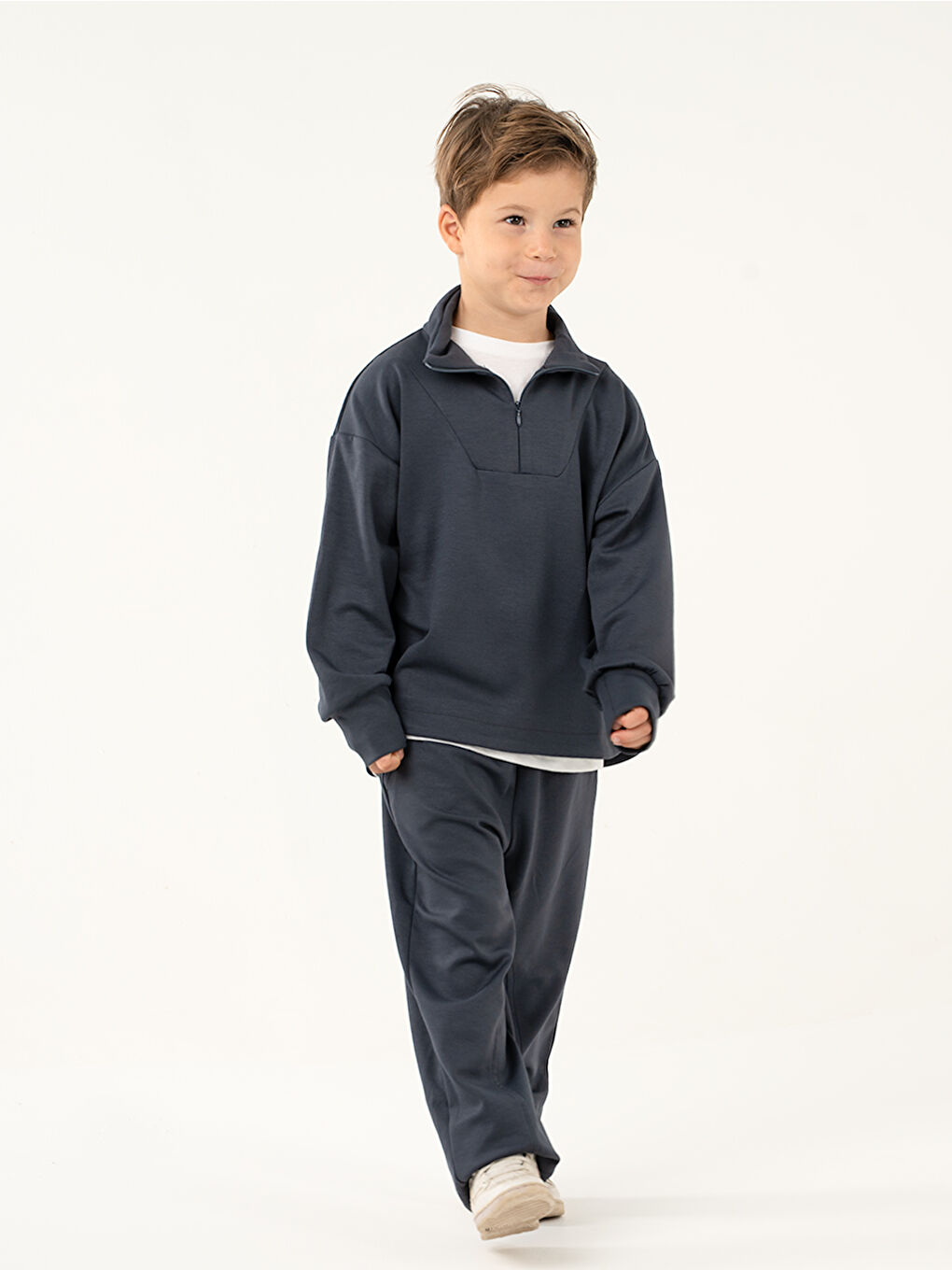 Erkek Çocuk Zipper Koyu Gri Yumuşak Modal Eşofman Takım-1