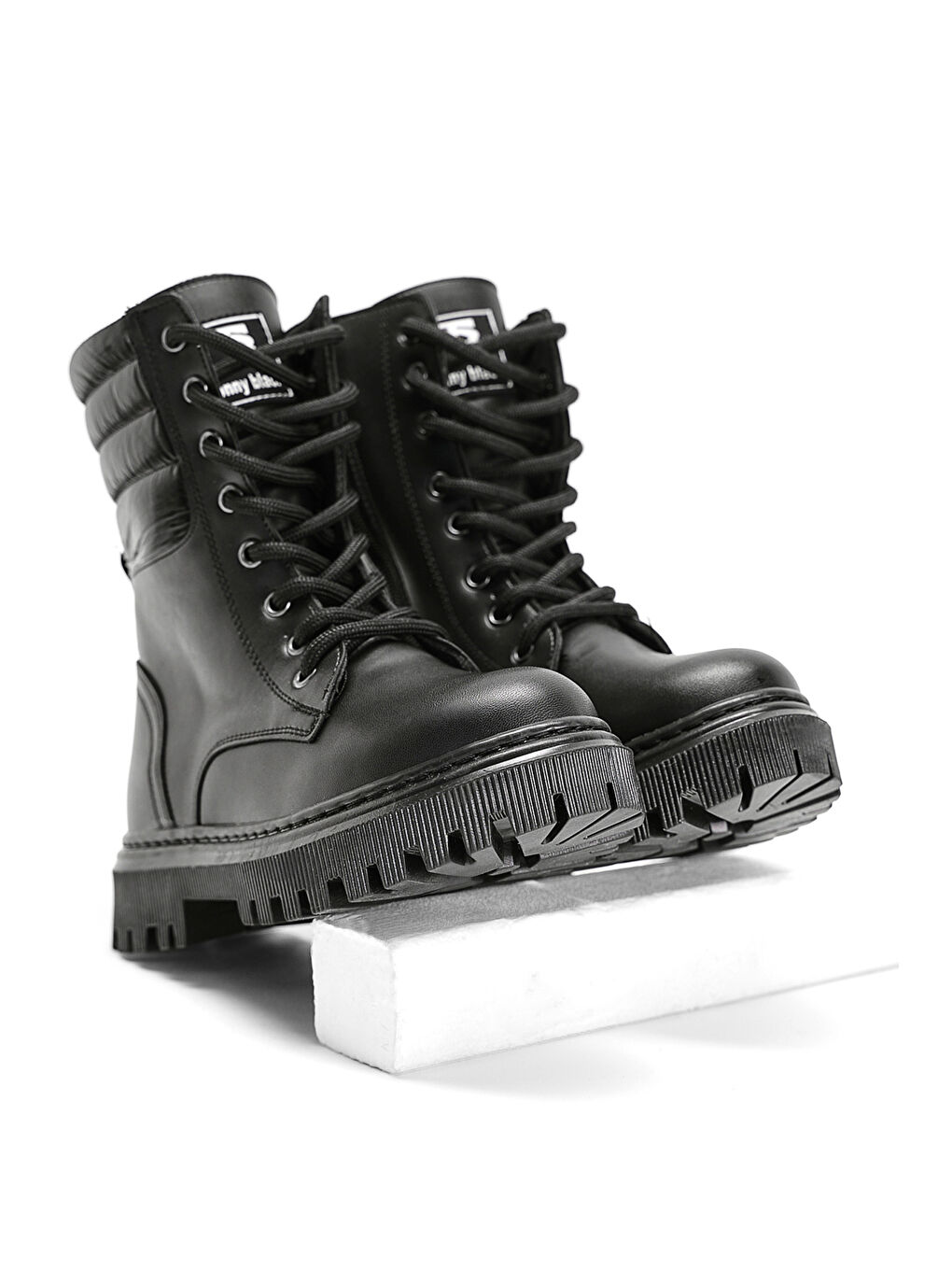 Kız Çocuk Siyah Cilt Termo Taban Yanı Kapitone Desenli Bağcıklı ve Fermuarlı Bot-3