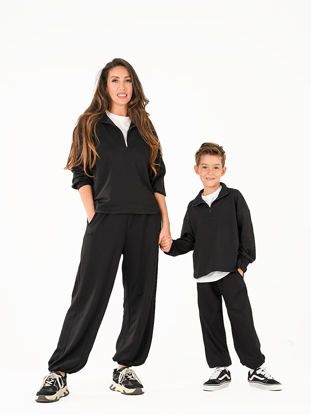 Erkek Çocuk Zipper Siyah Yumuşak Modal Eşofman Takım-4