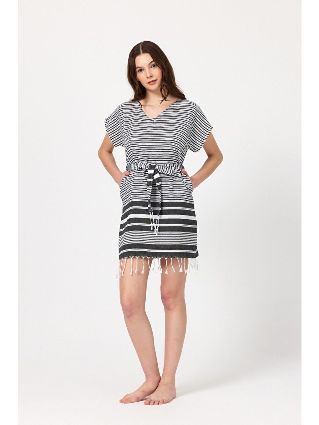 Siyah Katya Plaj elbisesi Tunik pareo %100 Pamuk