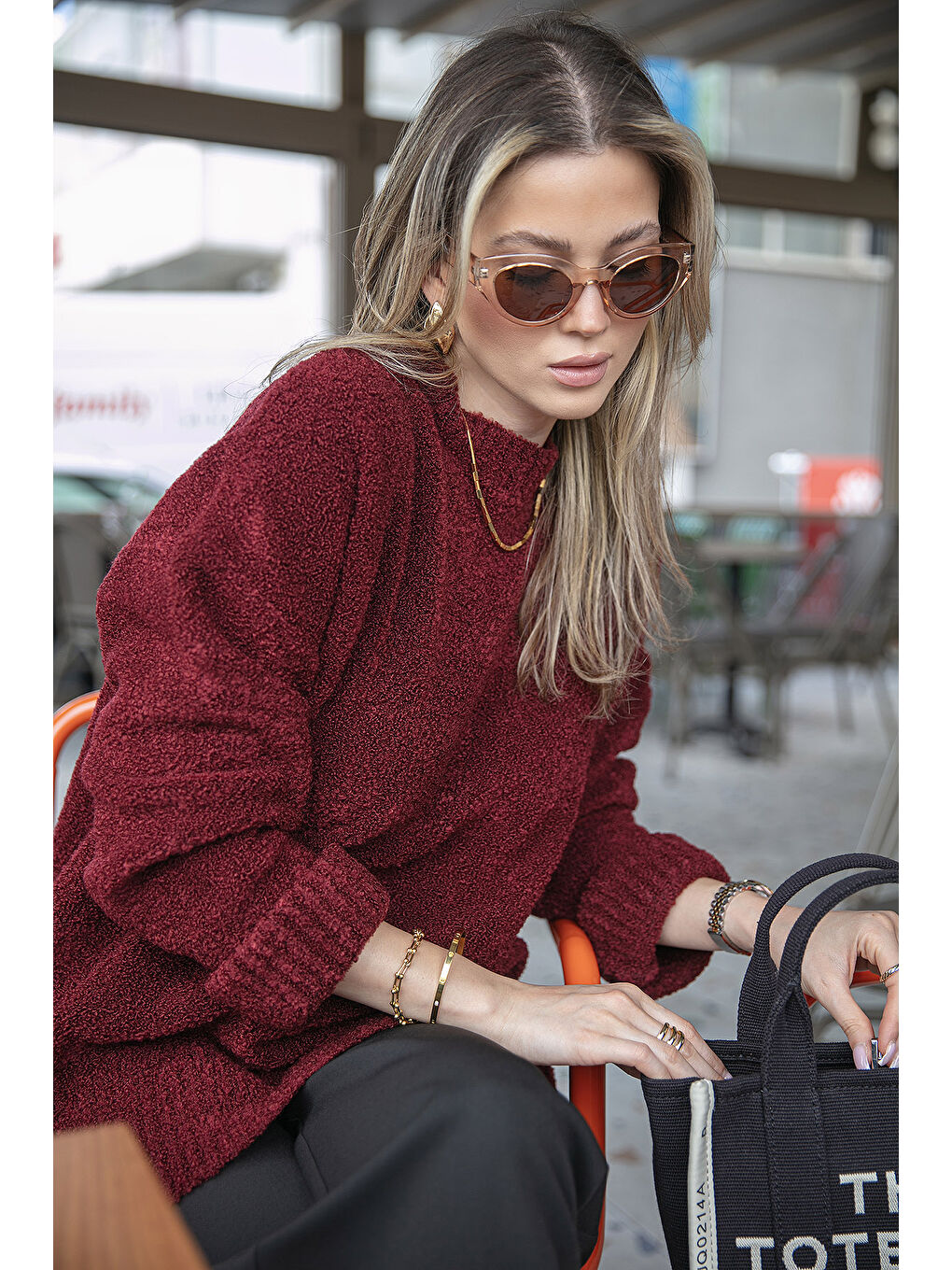 Bordo Regular Fit Dik Yaka Yumuşak Dokulu Triko Kazak 4616222