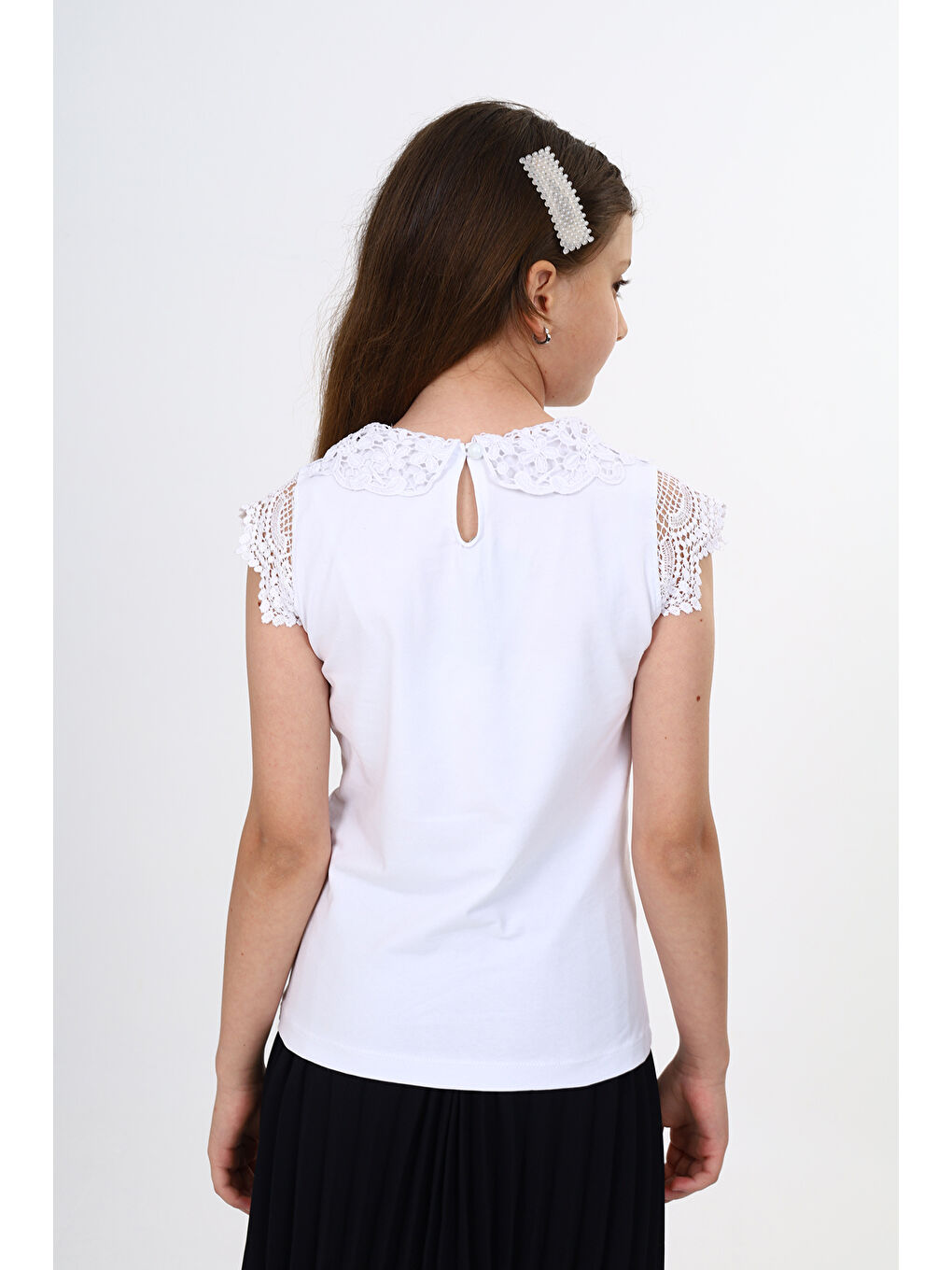 Beyaz Kız Çocuk Okul Tişört-3