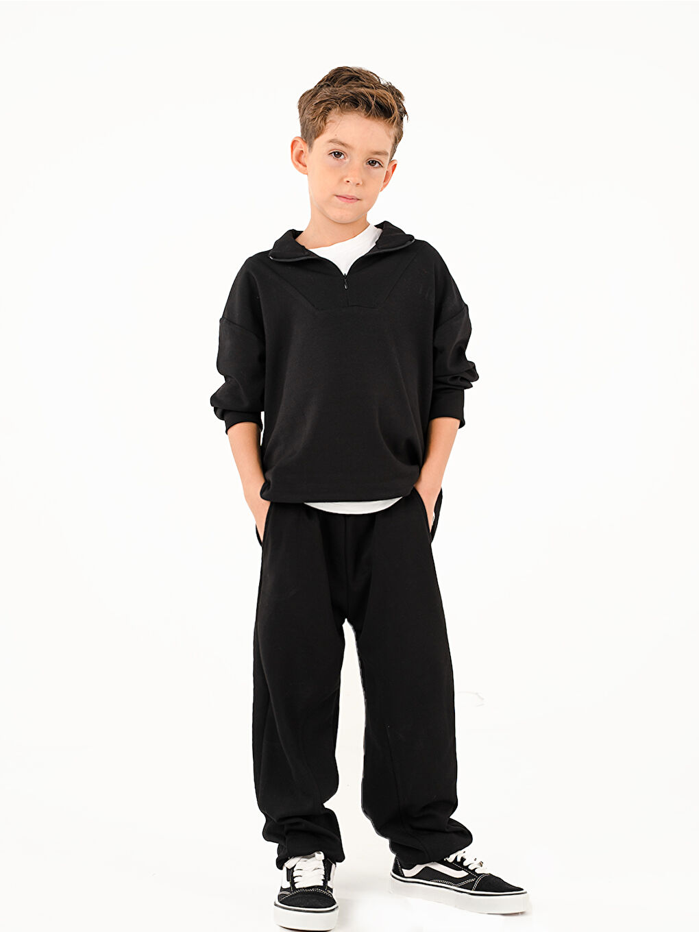 Erkek Çocuk Zipper Siyah Yumuşak Modal Eşofman Takım-5