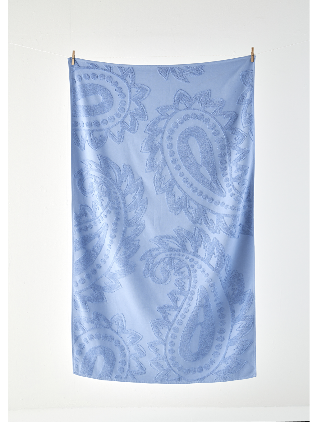%100 Pamuk Paisley Jakarlı Plaj Havlusu Mavi (90x160 cm)