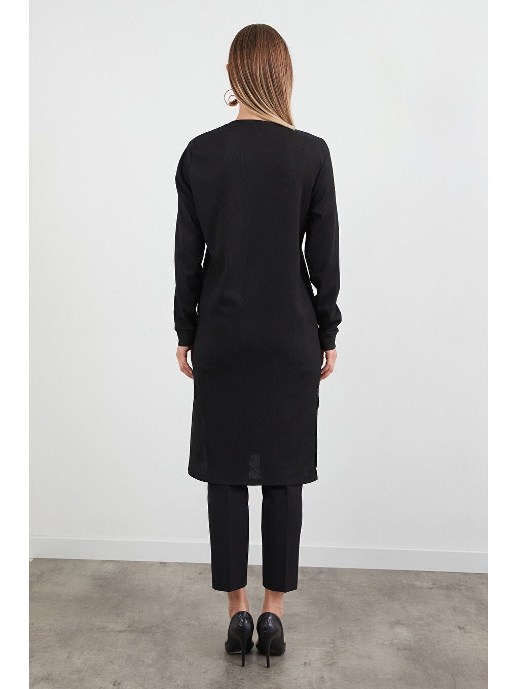 Siyah Fullamodest Basic Yanları Yırtmaçlı Tunik-3