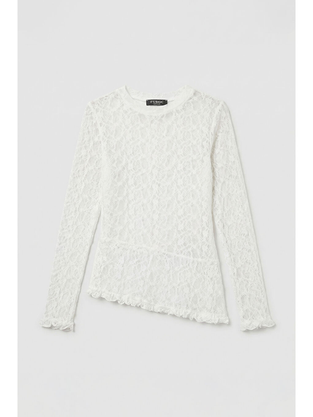 Kadın Beyaz w5 Asimetrik Kesim Özel Örgü Dantel Tasarım Transparan Yazlık Triko-5