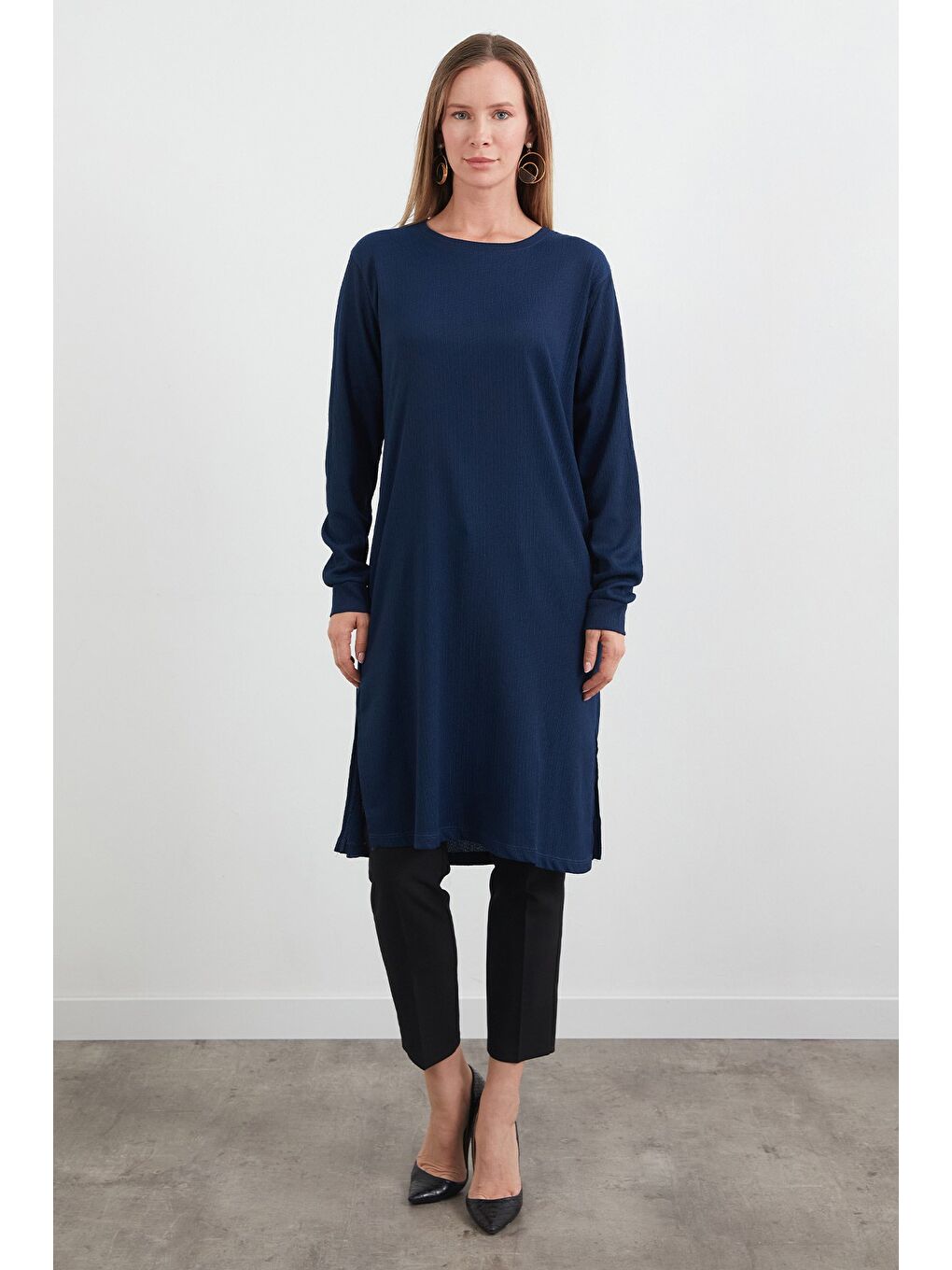 Lacivert Fullamodest Basic Yanları Yırtmaçlı Tunik