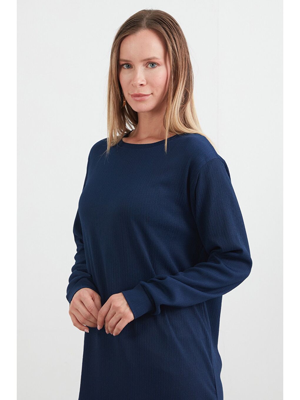 Lacivert Fullamodest Basic Yanları Yırtmaçlı Tunik-2