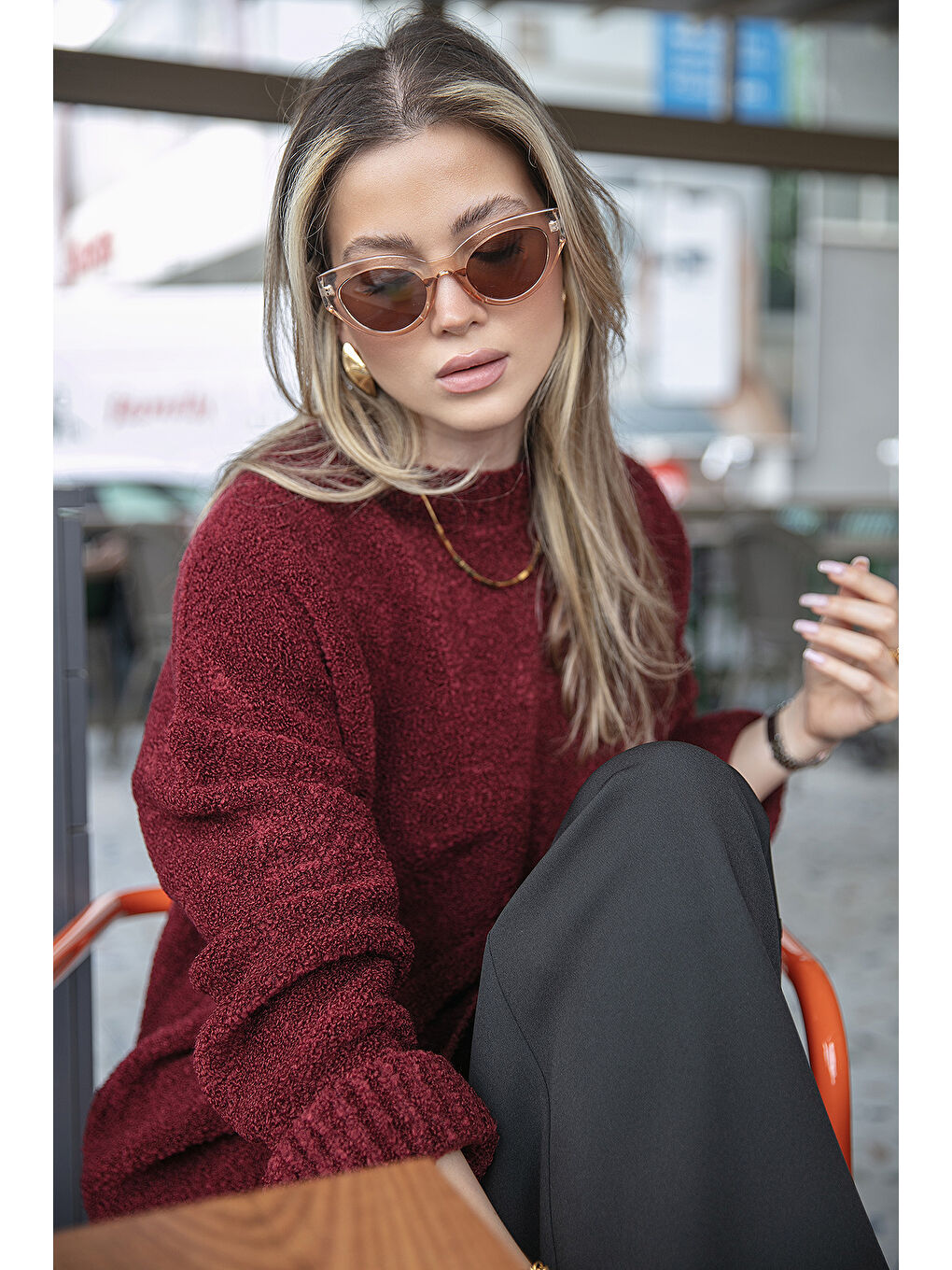 Bordo Regular Fit Dik Yaka Yumuşak Dokulu Triko Kazak 4616222-1