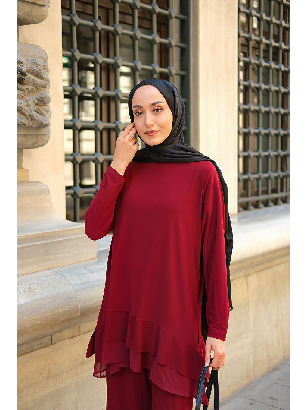 Kadın Tül Detay İkili Takım Bordo-1