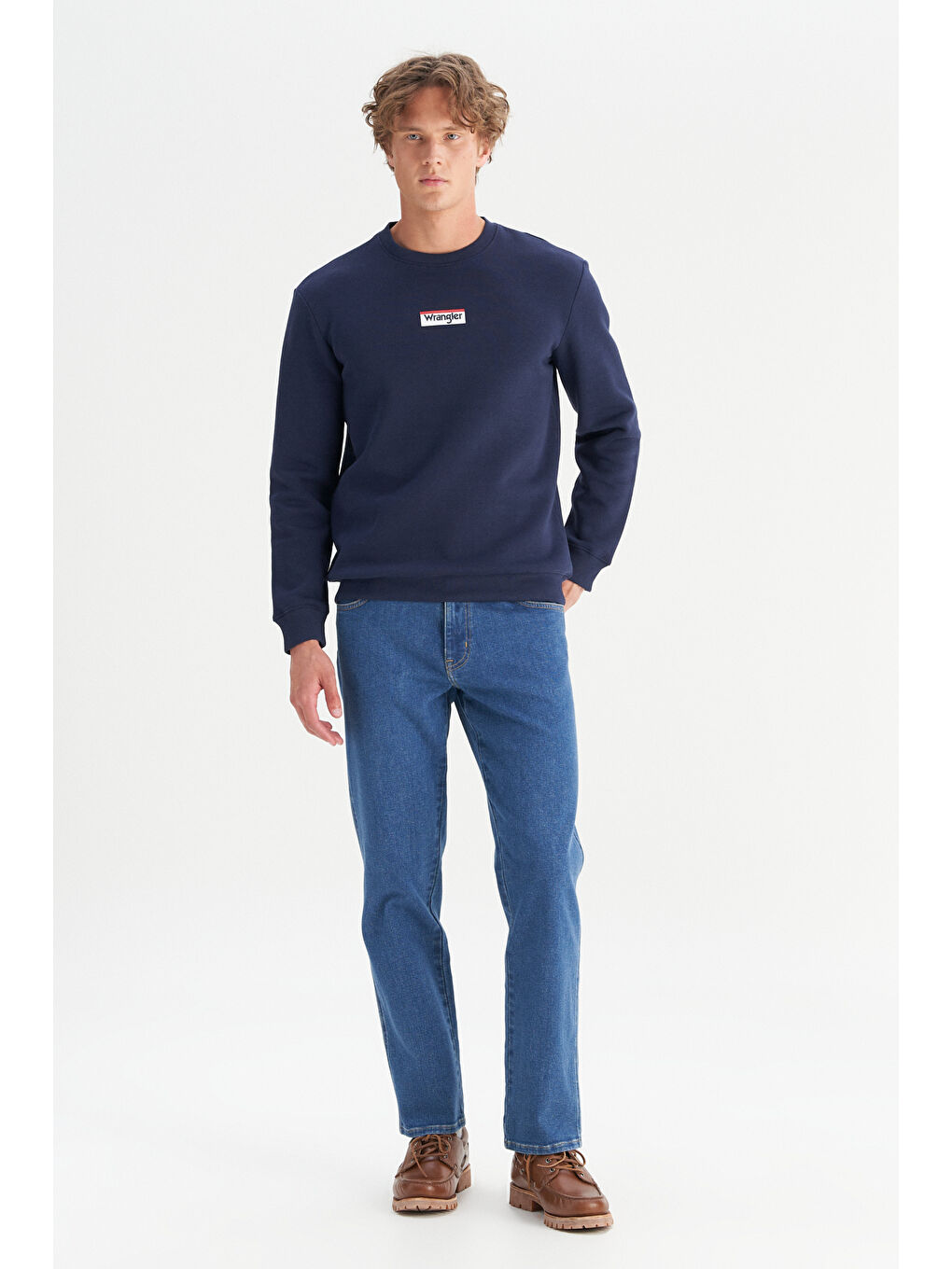 Regular Fit Normal Kesim Bisiklet Yaka İçi Polarlı Lacivert Sweatshirt-1