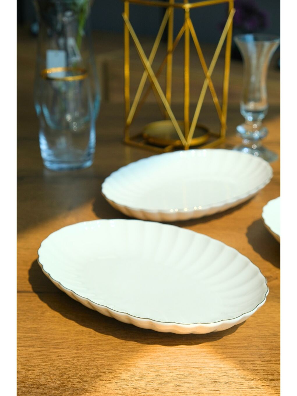 Ekru Bone Luz Altın File Kayık Tabak 27x19cm BNLZF28KY20 2 li-3