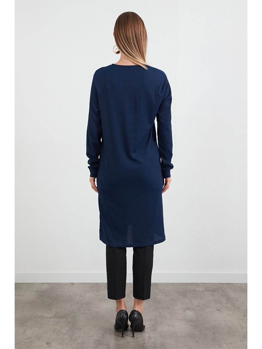 Lacivert Fullamodest Basic Yanları Yırtmaçlı Tunik-3