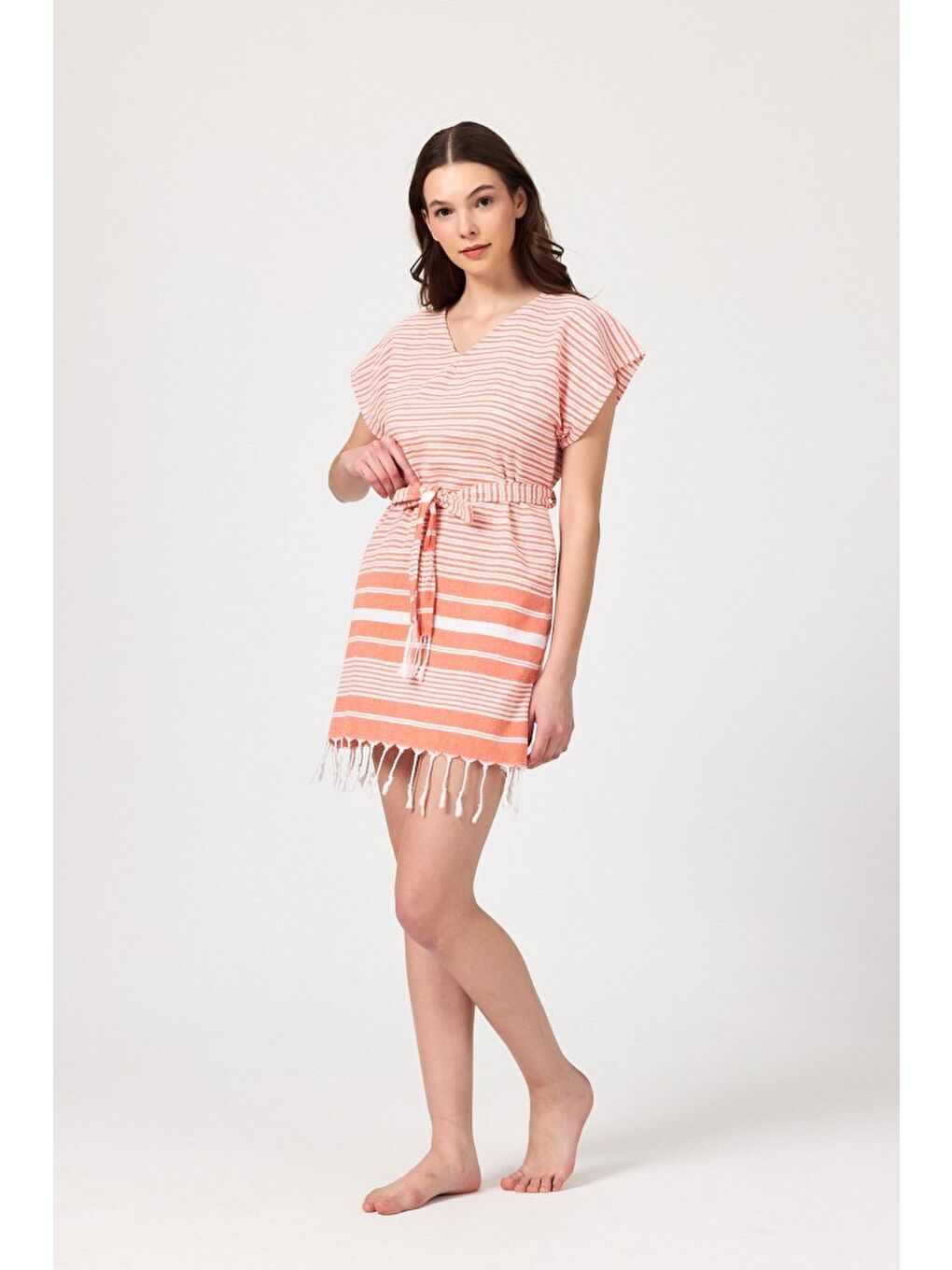 Turuncu Katya Plaj elbisesi Tunik pareo %100 Pamuk