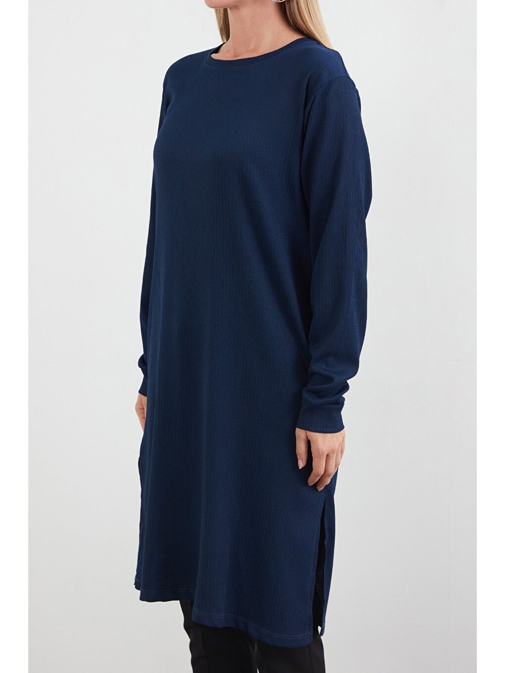 Lacivert Fullamodest Basic Yanları Yırtmaçlı Tunik-4