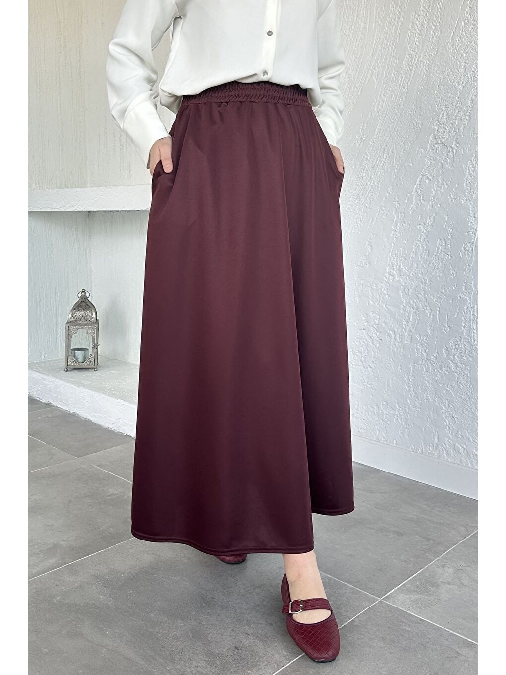 Bordo Kadın Bel Lastikli Tesettür Etek