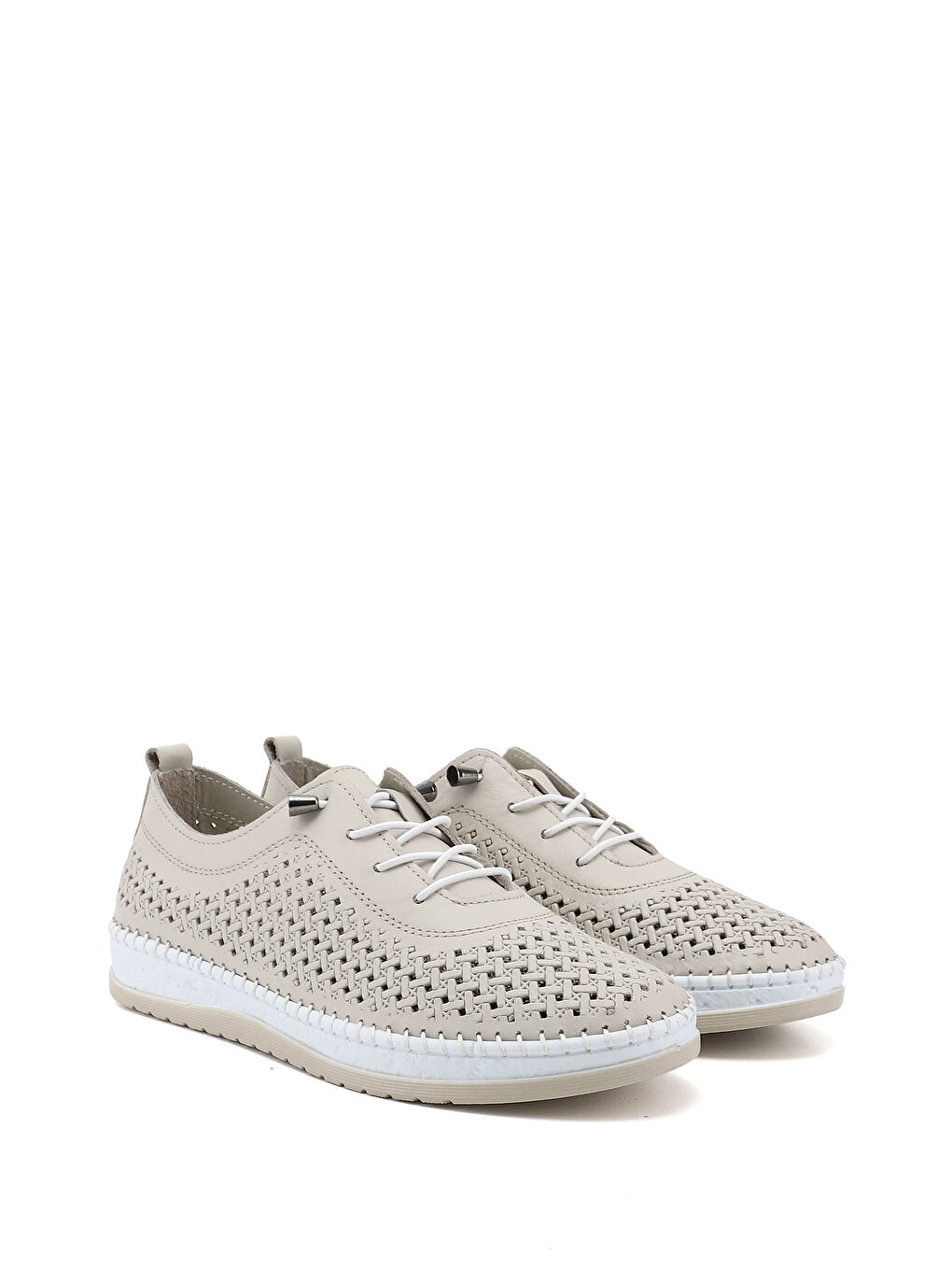 Bej Kadın YENİ BEJ Bağcıklı Hakiki Deri Comfort Ayakkabı-1