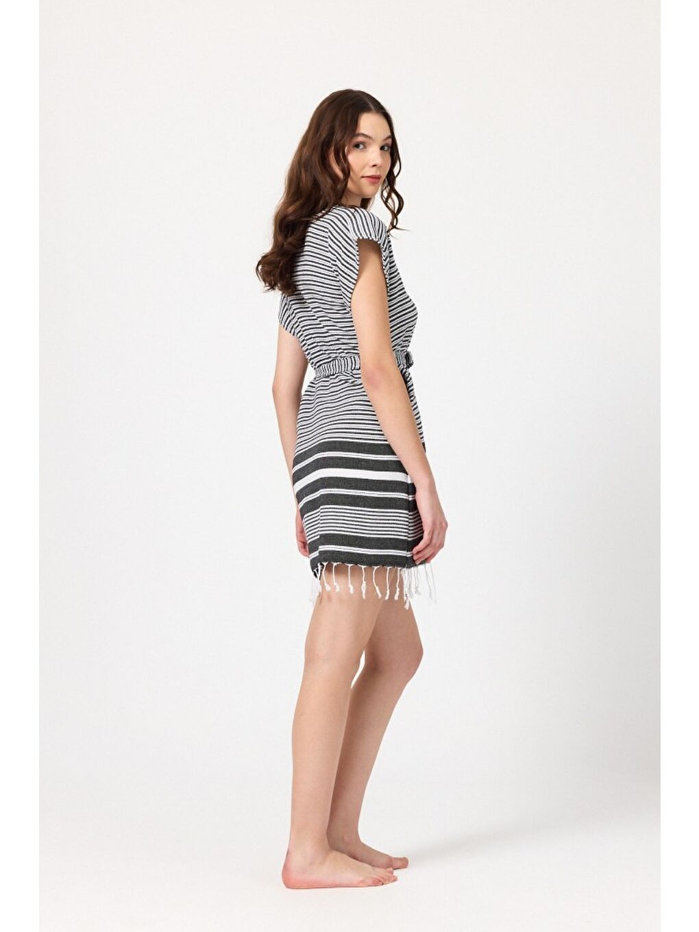 Siyah Katya Plaj elbisesi Tunik pareo %100 Pamuk-3